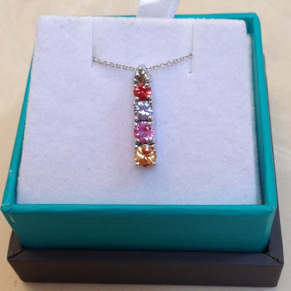 NWT orig $1350 Effy Multicolor Rainbow Sapphire 14KT White Gold Pendant 1.08 TCW - Picture 2 of 7